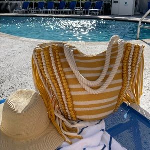 Large Stripe Fringe Macrame Summer Beach Bag Tote Boho Style Bohemian